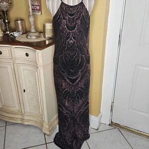 Blu sage black rose gold glitter embellished evening dress size 12